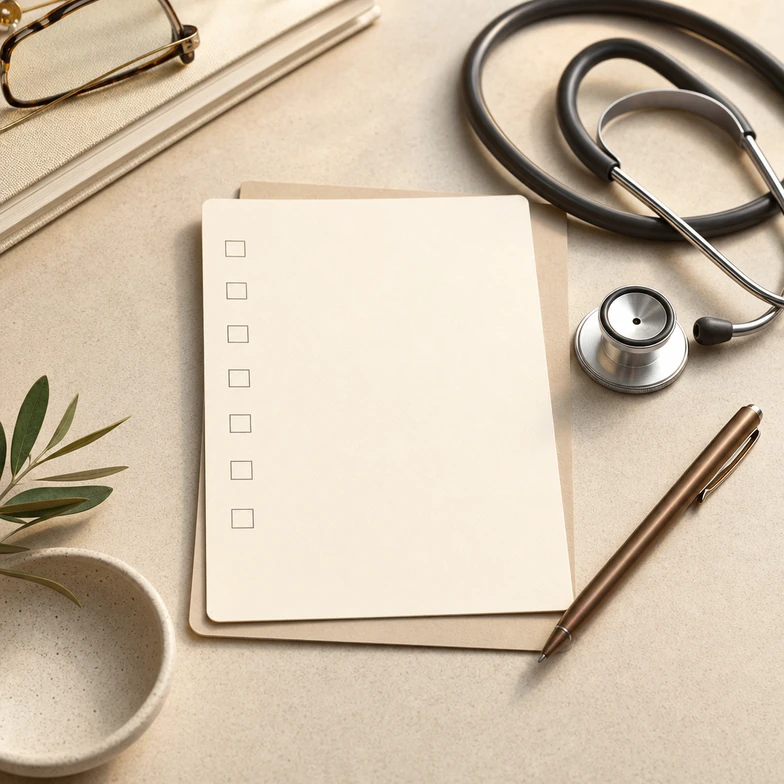 GLP-1 eligibility guide — illustrative checklist with stethoscope and pen