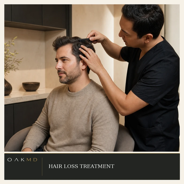 Hair loss treatment — illustrative hair grooming consultation scene