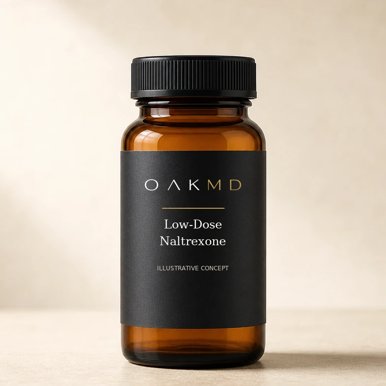 Low-Dose Naltrexone — illustrative OakMD packaging concept