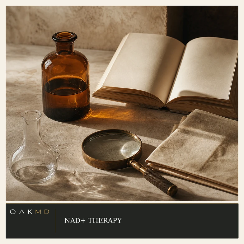 NAD+ therapy — illustrative laboratory still life
