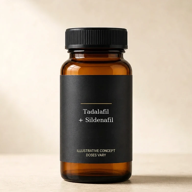 Tadalafil + Sildenafil — illustrative medication packaging concept